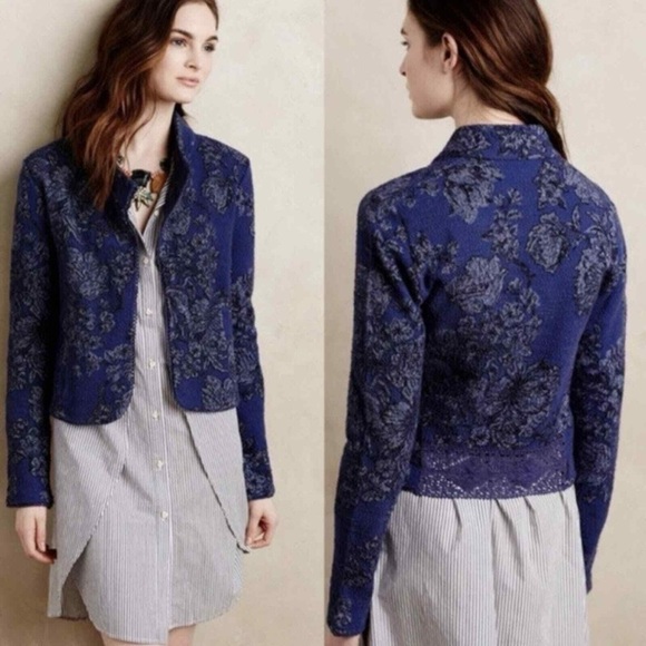 Anthropologie Knitted & Knotted Jacquard Open Front Blazer Jacket Floral M - Picture 11 of 11